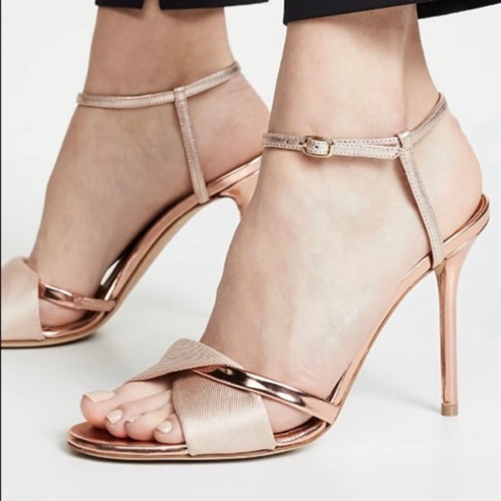 Malone Souliers Rose Gold  Silk Strappy Heels  39